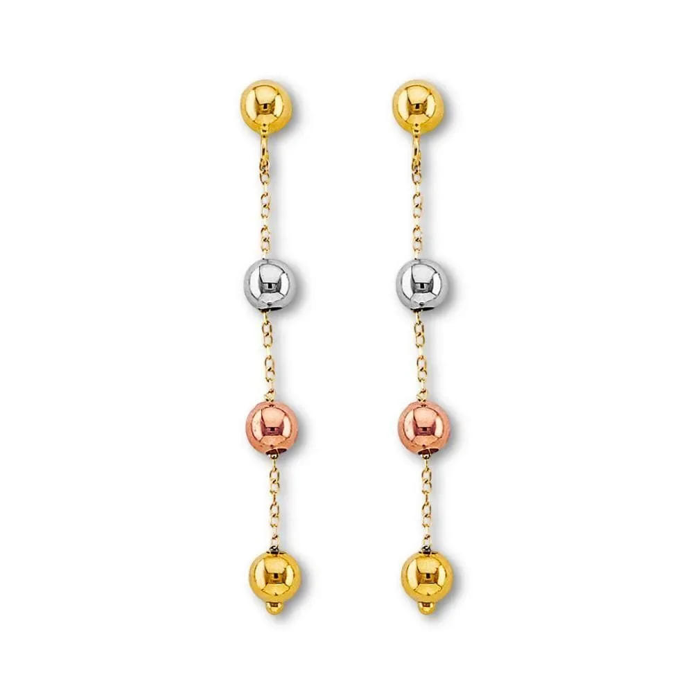 14K Tri-Color Gold Hanging Ball Earrings By Tehrani Jewelry